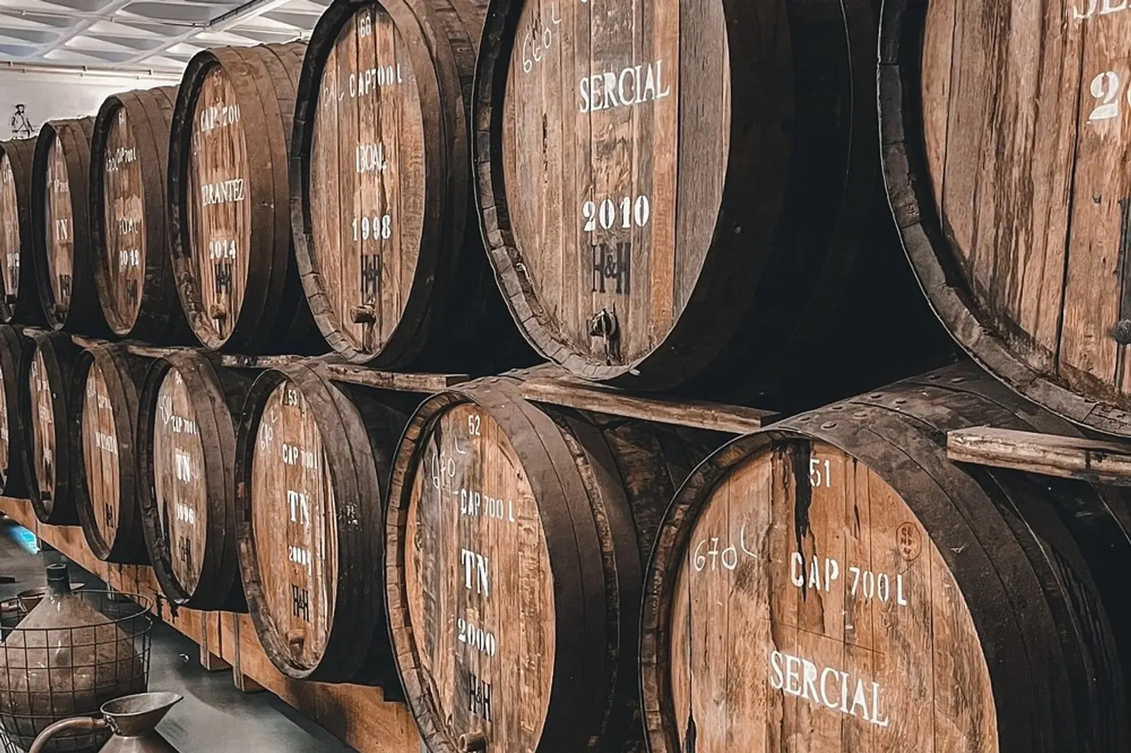 Aged Madeira wine casks at the Henriques & Henriques cellar